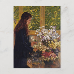 Young Girl, Vase of Flowers by Theo Rysselberghe Postcard
