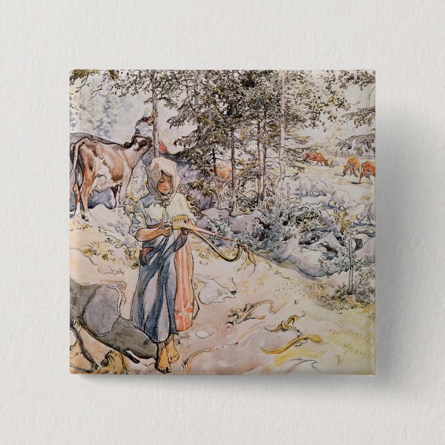 Young Girl Weaving, 1905 2 Inch Square Button (Front)