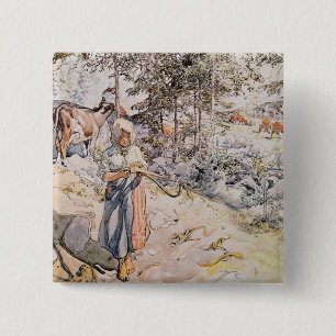 Young Girl Weaving, 1905 2 Inch Square Button