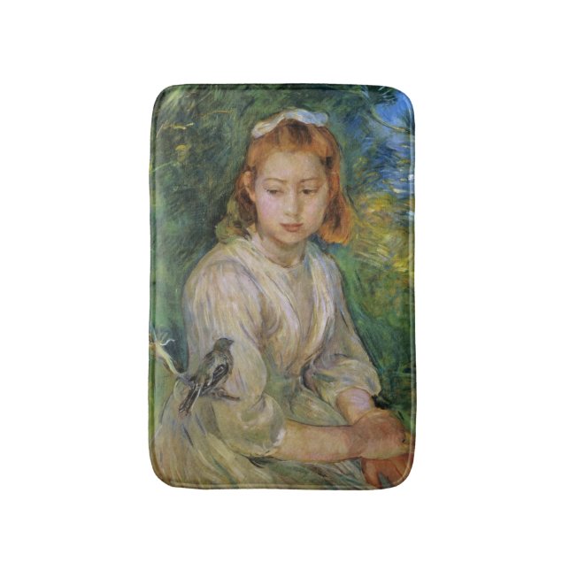 Young Girl With a Bird (by Berthe Morisot) Bath Mat (Front Vertical)