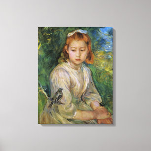 Young Girl With a Bird (by Berthe Morisot) Canvas Print
