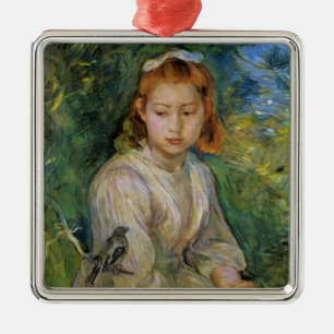 Young Girl With a Bird (by Berthe Morisot) Metal Ornament