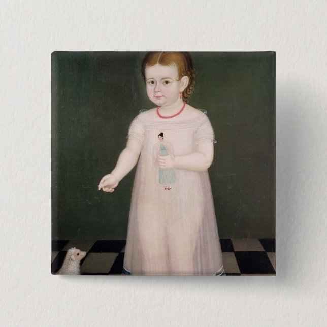 Young Girl with a Doll, 1838 2 Inch Square Button (Front)