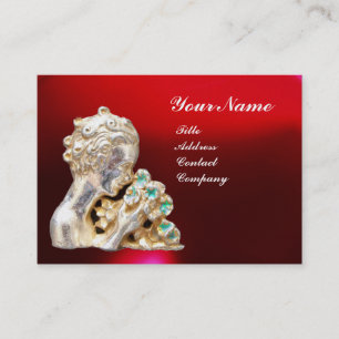 YOUNG GIRL WITH FLOWERS MONOGRAM Gold, Red Ruby Business Card