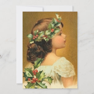 Young Girl with Holly Vintage Customized Christmas Holiday Card