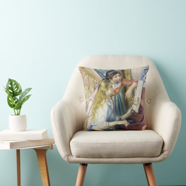Young Girls at the Piano by Pierre Renoir Throw Pillow (Chair)