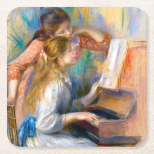 Young Girls at the Piano, Renoir Square Paper Coaster