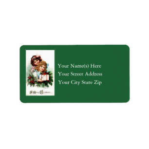 Young Girls With Gift Vintage Address Label