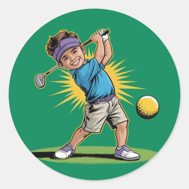 Young Golfer Birthday Swing Party Classic Round Sticker (Front)