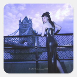 Young Goth woman at Tower Bridge, London Square Sticker