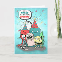Young Grandson Birthday Monsters Cartoon Style