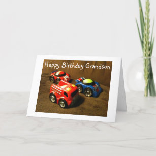 YOUNG GRANDSON'S BIRTHDAY - RACING CAR GREETING CARD