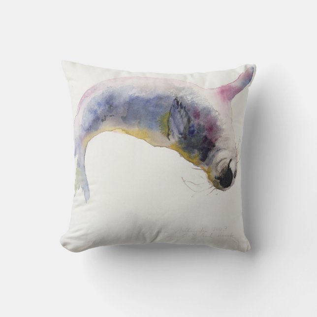 Young grey seal Gweek 2003 Throw Pillow (Front)