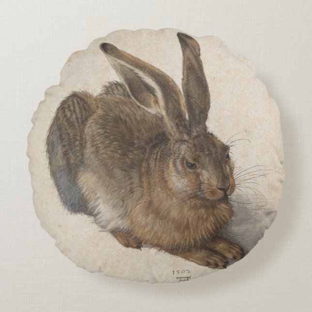 Young Hare by Albrecht Durer Round Pillow (Front)