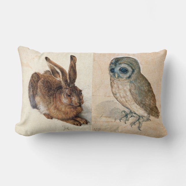 Young Hare (Rabbit ) and  Owl Lumbar Pillow (Front)