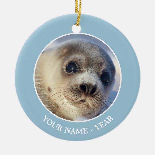 Young Harp Seal Ceramic Ornament (Front)