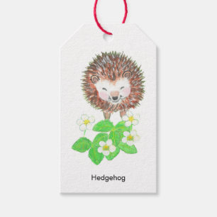 Young Hedgehog & Wild Strawberry Flowers  Gift Tags