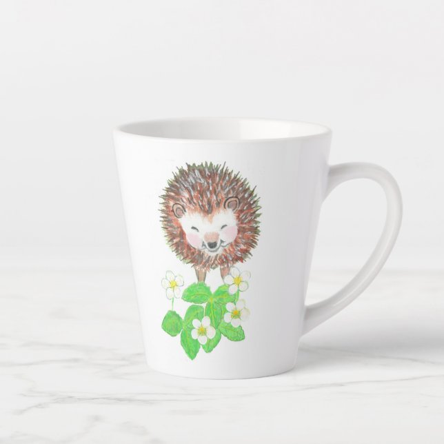 Young Hedgehog & Wild Strawberry Flowers  Latte Mug (Right)