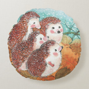 Young Hedgehogs  Planner  Round Pillow