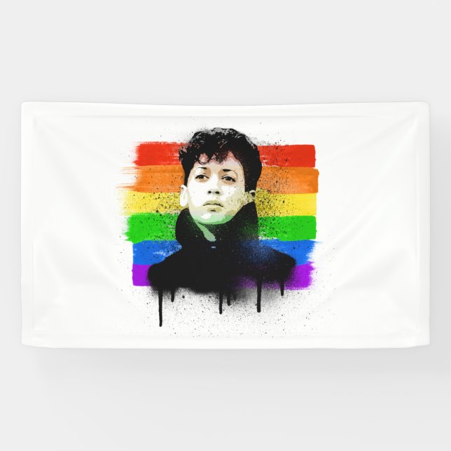 Young Kamala Harris LGBTQ Pride Flag Graffiti Banner (Horizontal)