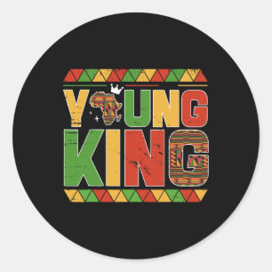 Young King Africa Map Kente Art African American B Classic Round Sticker
