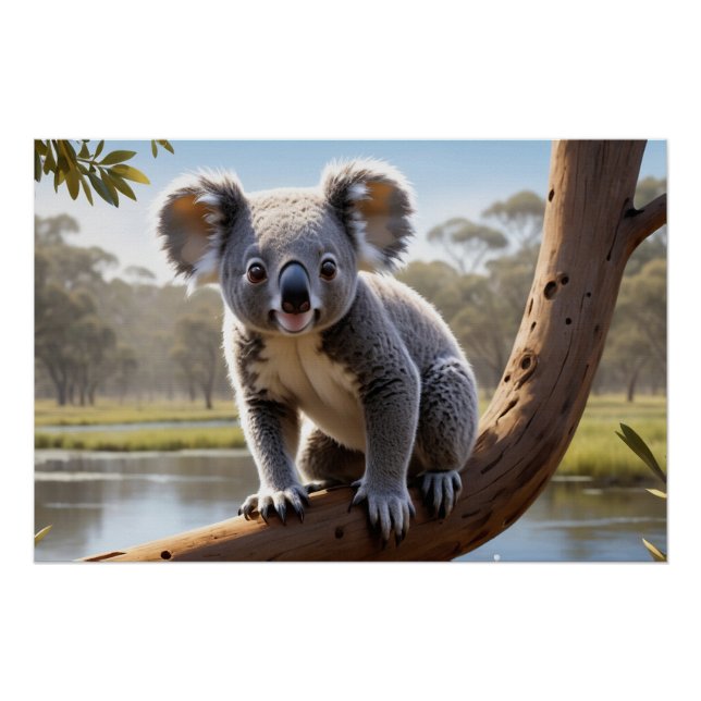 Young Koala by a Lake Poster (Front)