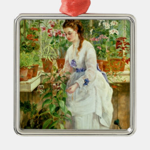 Young Lady in a Conservatory Metal Ornament