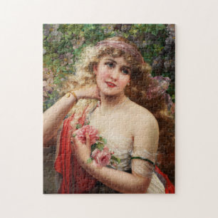 Young Lady With Roses by Emile Vernon Jigsaw Puzzle