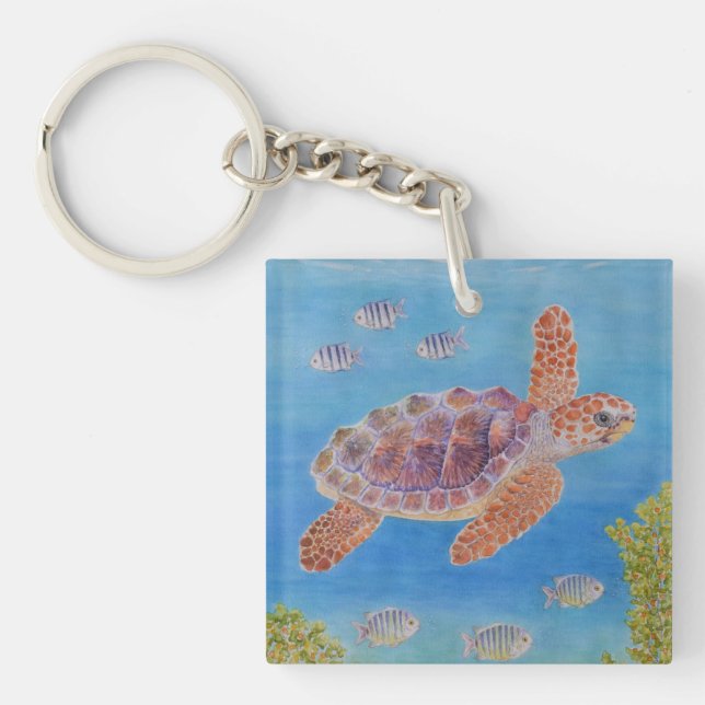 Young Loggerhead Sea Turtle Keychain (Front)
