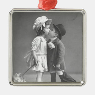 Young Love Photo c 1920s Metal Ornament