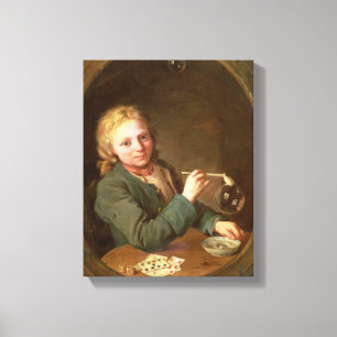 Young Man Blowing Bubbles from a Clay Pipe, 1766 Canvas Print