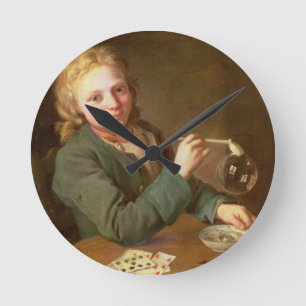 Young Man Blowing Bubbles from a Clay Pipe, 1766 Round Clock