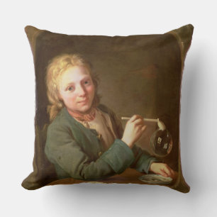 Young Man Blowing Bubbles from a Clay Pipe, 1766 Throw Pillow