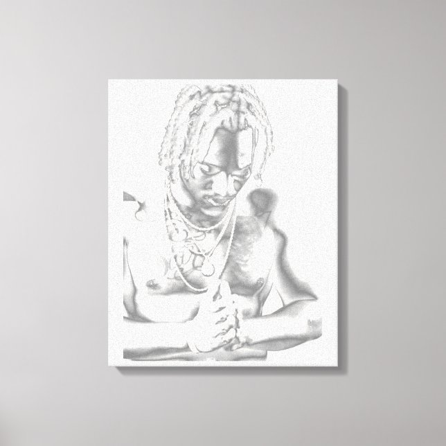 Young Man In Prayer Canvas Black White Print (Front)