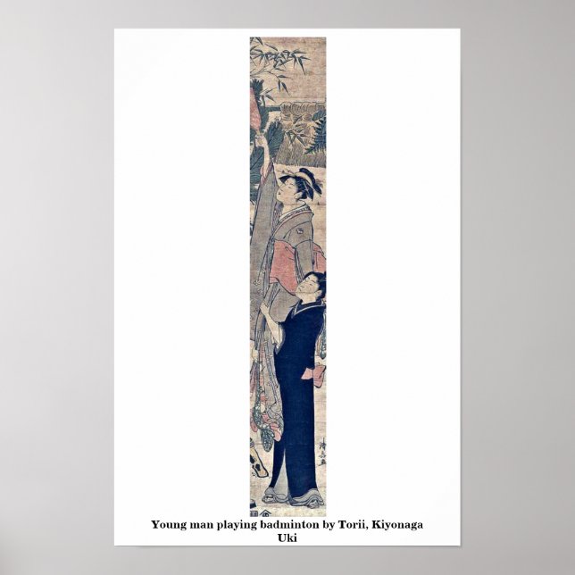 Young man playing badminton by Torii, Kiyonaga Uki Poster (Front)
