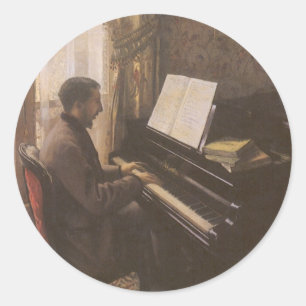 Young Man Playing the Piano by Gustave Caillebotte Classic Round Sticker