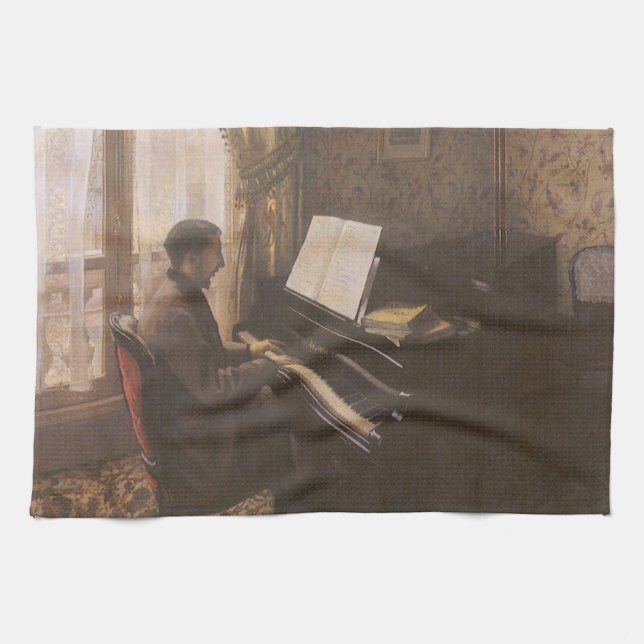Young Man Playing the Piano by Gustave Caillebotte Kitchen Towel (Horizontal)