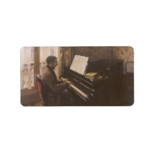 Young Man Playing the Piano by Gustave Caillebotte Label