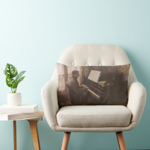 Young Man Playing the Piano by Gustave Caillebotte Lumbar Pillow