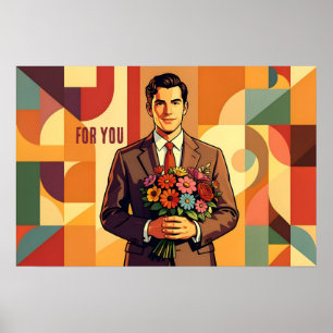 Young Man with Bouquet Bauhaus Art Personalized Poster