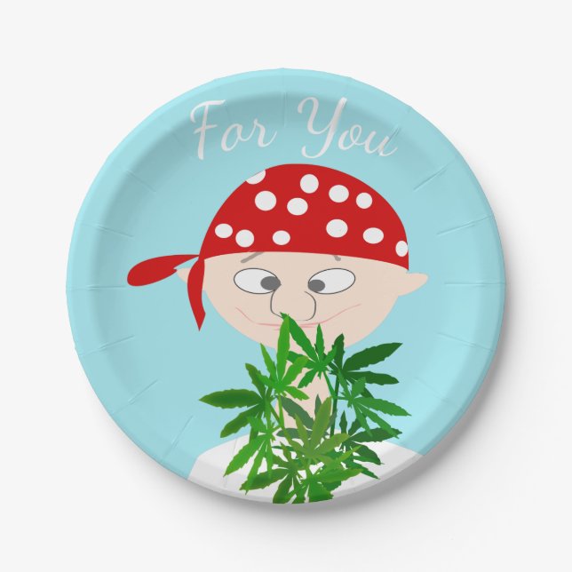 Young Man with Weed Bouquet Personalized Paper Plate (Front)