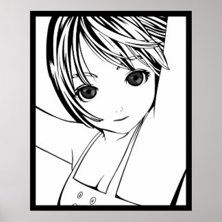 Young Manga Schoolgirl Pinup Art of Children Poster