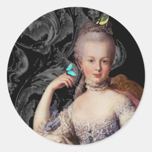 Young Marie Antoinette, french, scroll black  Classic Round Sticker