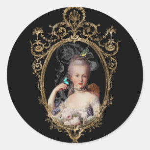 Young Marie Antoinette on black envelope Classic Round Sticker