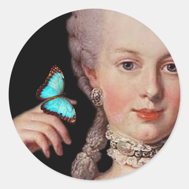 Young Marie Antoinette with butterfly  Classic Round Sticker (Front)