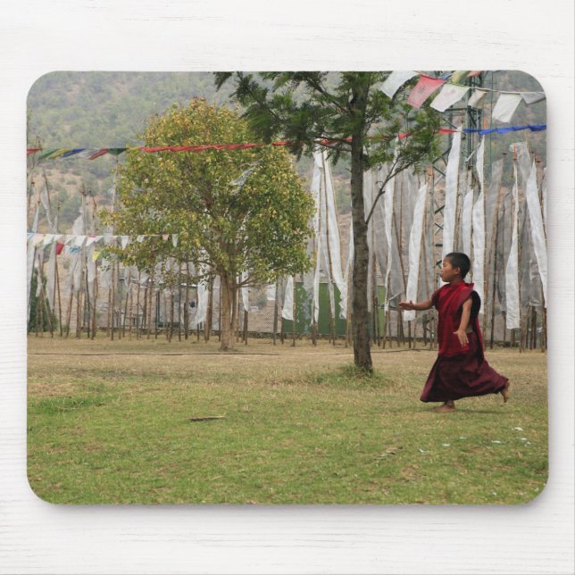 Young monk and prayer flags mouse pad (Front)