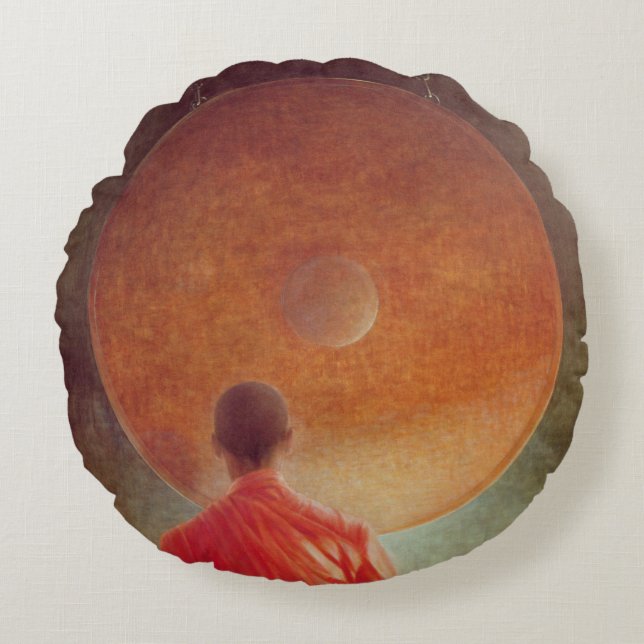 Young Monk with Gong Round Pillow (Front)