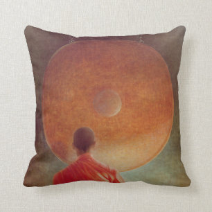 Young Monk with Gong Throw Pillow