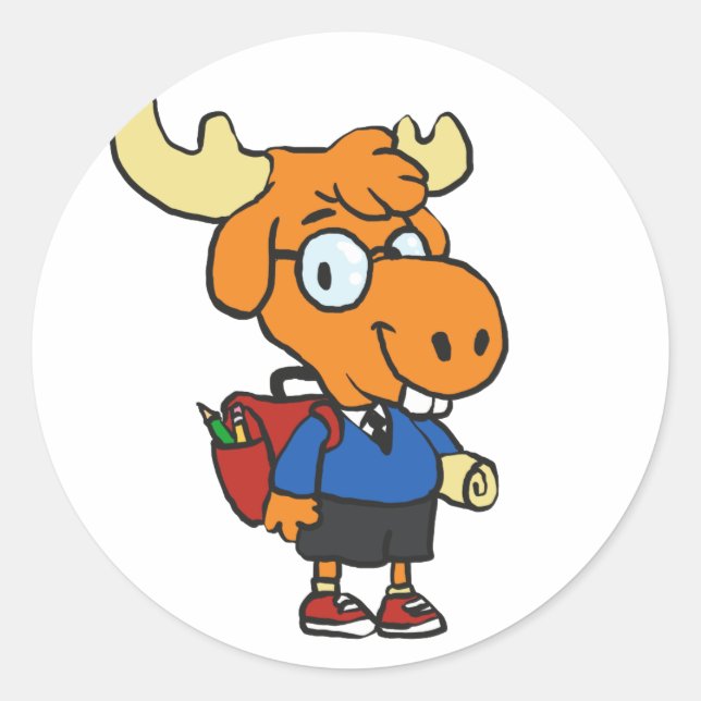 Young Moose with a backpack | choose back colour Classic Round Sticker (Front)