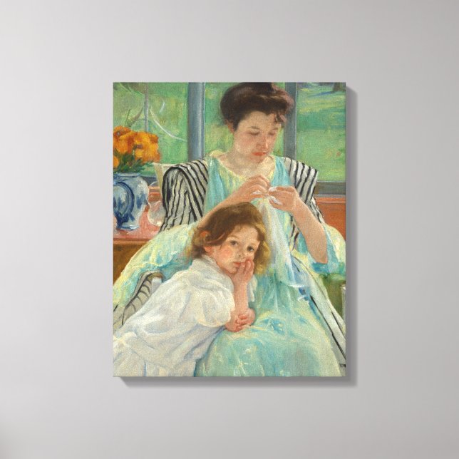 Young Mother Sewing Canvas Print (Front)